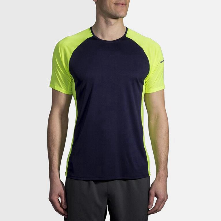 Brooks Men's Stealth Short Sleeve Running Shirt Singapore - Blue (20395-QIBA)